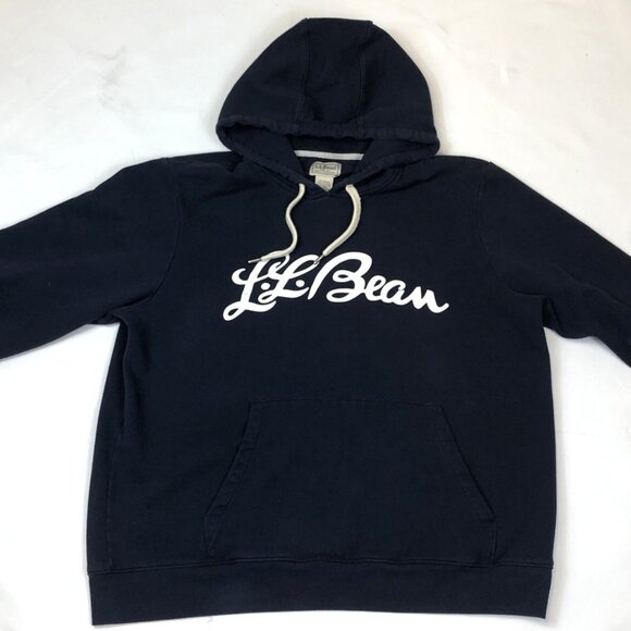 LL Bean Mens Spellout Script Navy Blue Hoodie Sweatshirt Size Large Outdoor - Picture 3 of 7